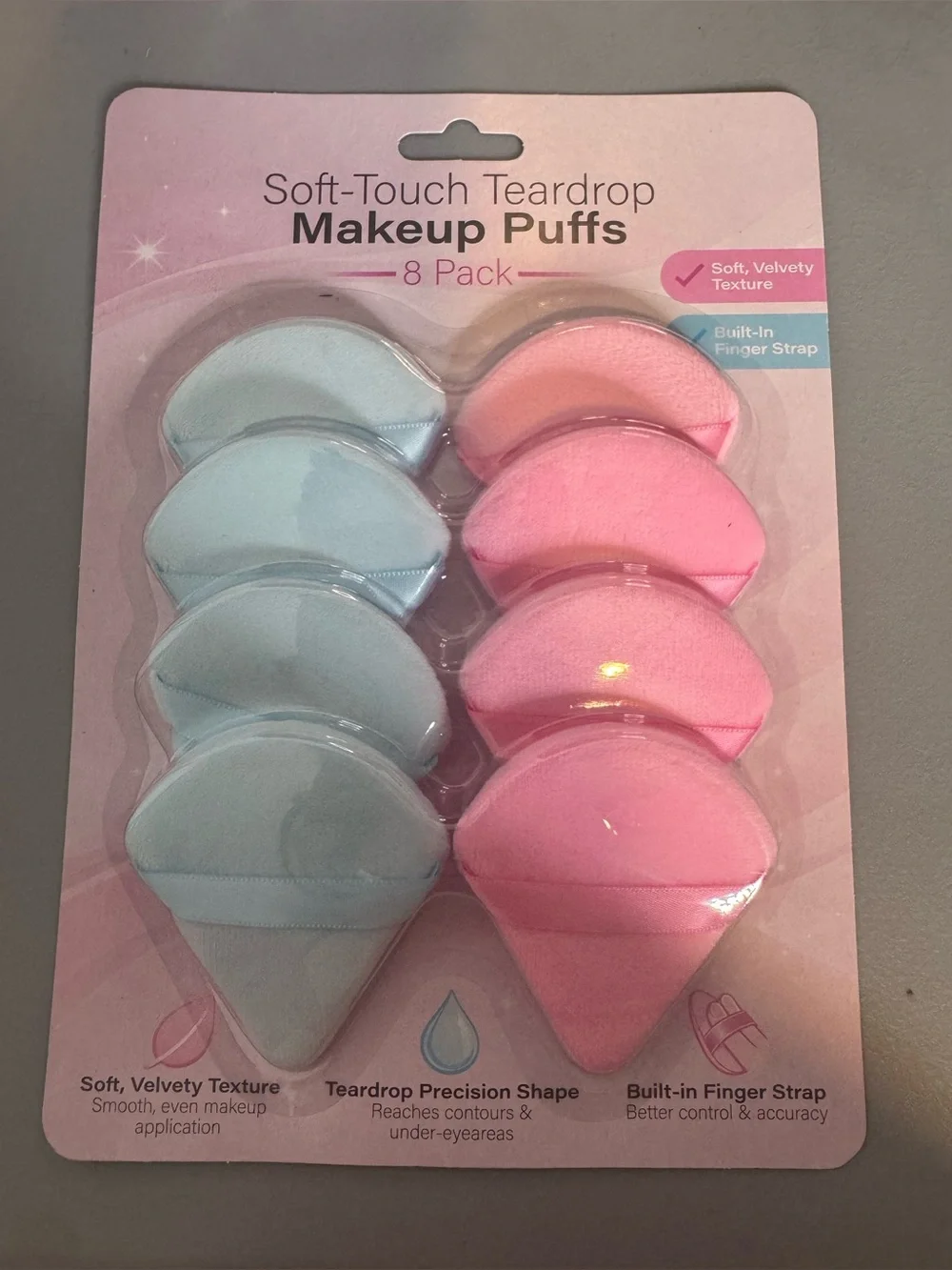 Soft-Touch Teardrop Makeup Puffs - Pink & Light Blue, 8 Pack